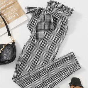 Plaid PaperBag Waisted Belted Business Pants for Women
